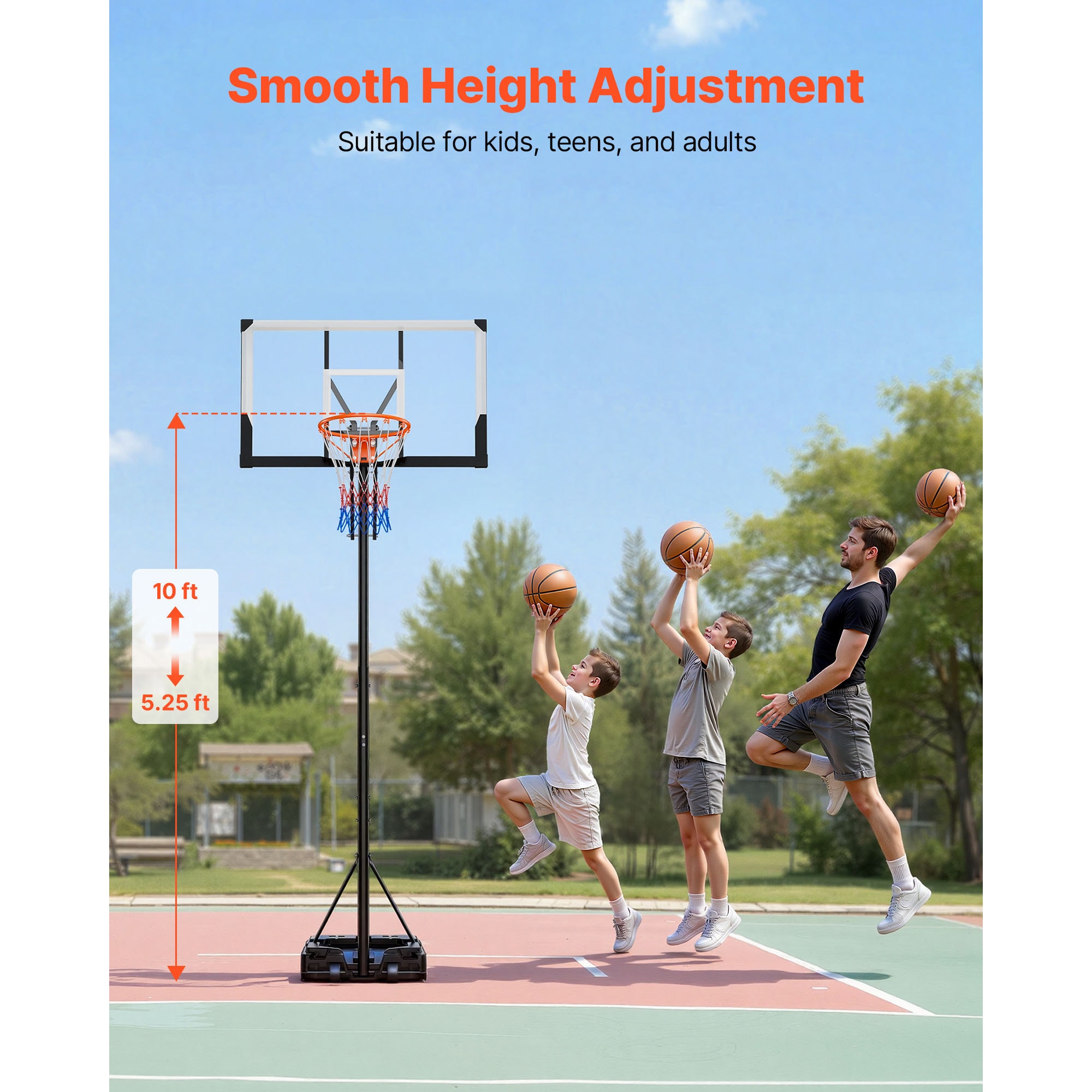 Portable Basketball Stand With Adjustable Height And Backboard_voghion.com